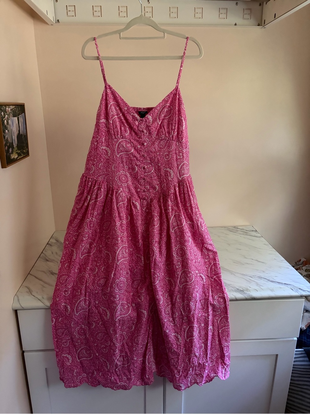Roller Rabbit Target Pink Paisley Print Midi Dress Pockets Smocked Back Size L